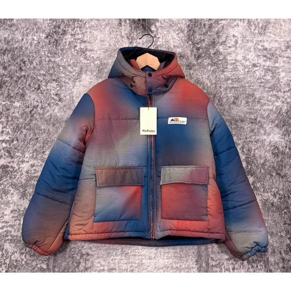 New Madhappy Puffer Jacket Medium Womens Oversized Color Gradient Dye Hooded